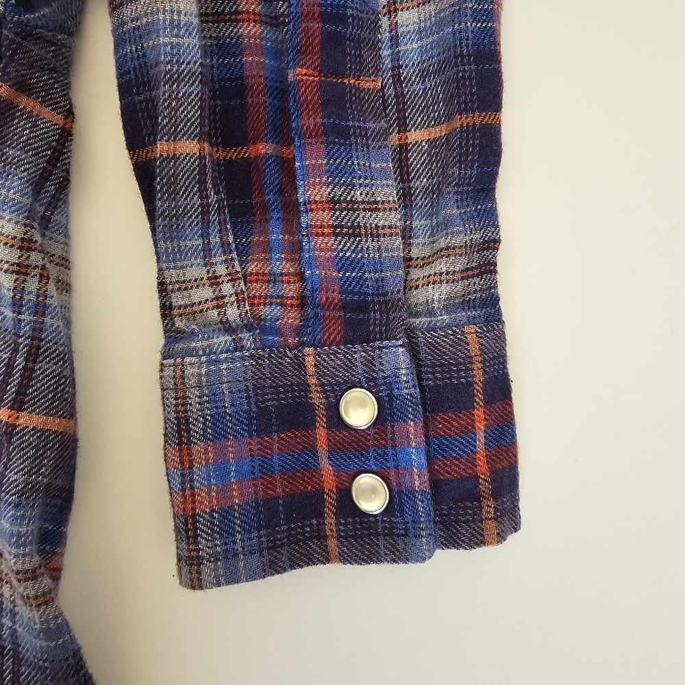 Wrangler Boys 10-12 shirt long sleeve Button down blue Plaid western 100% Cotton - Picture 6 of 10